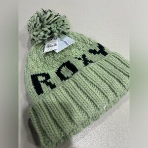 Roxy Women's Tonic Beanie Hat Cameo Green Pom Fleece Lined Band NWT